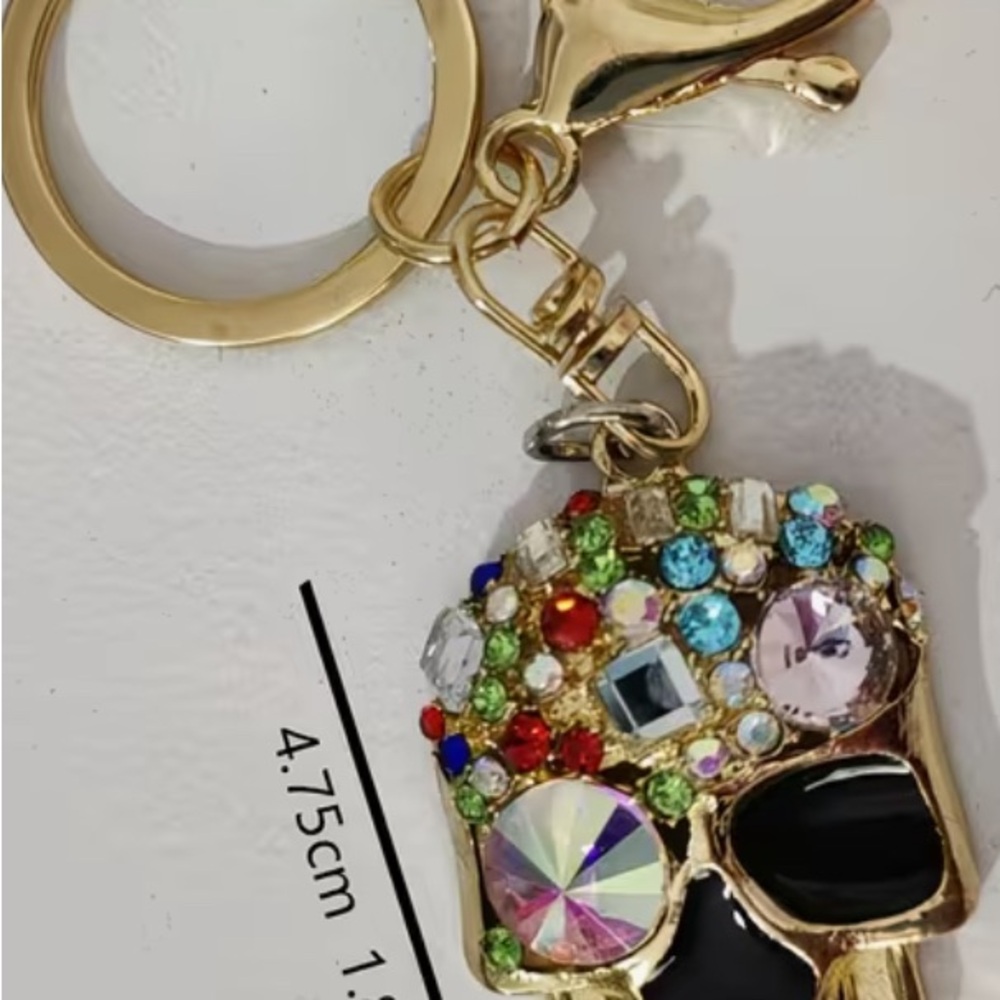 Gold and Multicolor Skull Keychain - Picture 2 of 2